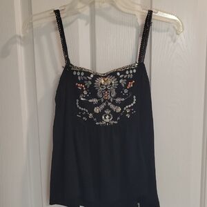 Poof! Black Camisole with Floral Embroidery